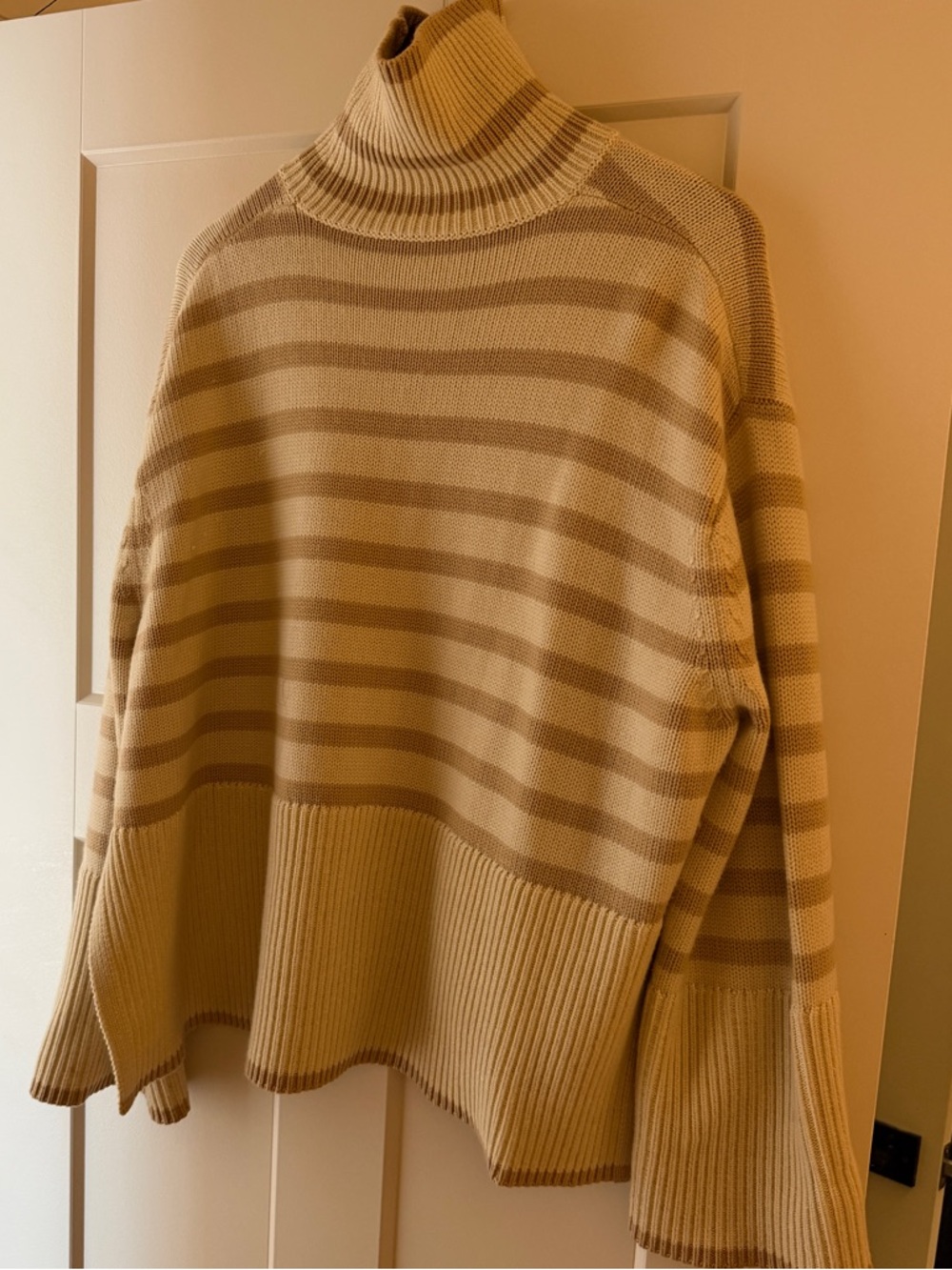 Toteme Beige and Cream Striped Turtleneck Sweater